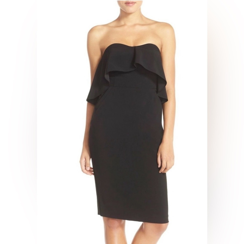 The Chelsea28 Ruffle Strapless Stretch Crepe Sheath Dress